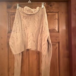 Croppy cowl neck cable knit sweater